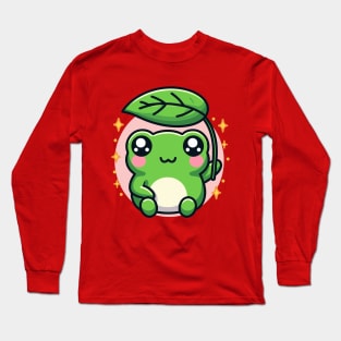 Kawaii Frog Holding a Leaf Cute Baby Toad Amphibian Lover Long Sleeve T-Shirt